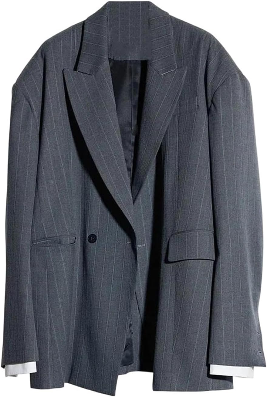 Emma James Womens Blazers Notched Lapel Long Sleeve with A Uniquely Shaped Striped Pattern Loose Fit Single Breasted Formal Suit Jacket size medium