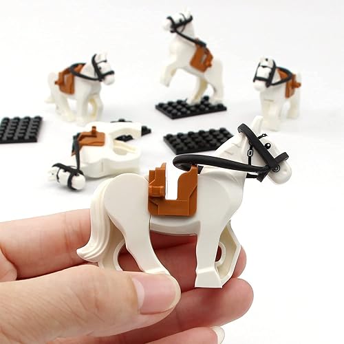 Miniatura 3 de Feleph Juego de caballos de guerra blancos de bloques de construcción de animales de granja, accesorios de caballero medieval, compatibles con las