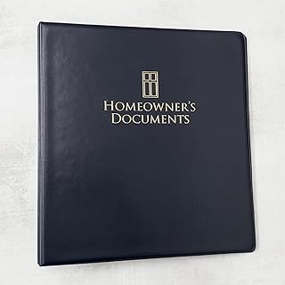 HOMEOWNER’S DOCUMENTS 3-Ring Binder – Leather Like Feel with Gold Debossed Title. Pre-Printed Index Tab Dividers with Sheet Protectors Included. (HOMEOWNER'S DOCUMENTS, Navy, 1 1/2" Capacity)