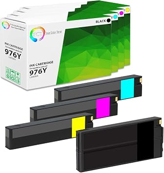 True Color Toner 976y 4-Pack Extra High Yield Compatible Ink Cartridge for HP PageWide Pro 552 577 Printer L0R08A Black, L0R05A Cyan, L0R06A Magenta, L0R07A Yellow