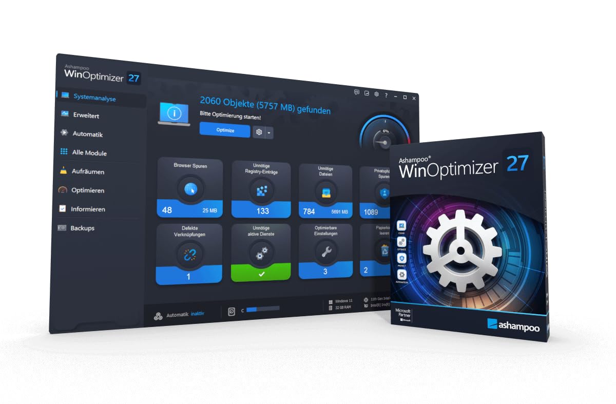 WinOptimizer 27 - 3 USER Lizenz - System Tuning für Windows 11 10 8.1 8 7 - unbegrenzte Laufzeit