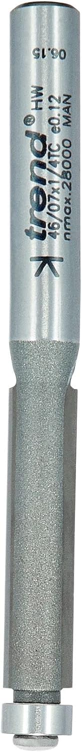 Trend Professional Guided Trimmer, 1/4" Diameter x 1 Inch Length, 90-Degree, 1/4 Inch Shank, Bearing Guide, Tungsten Carbide Tipped, 46/07X1/4TC