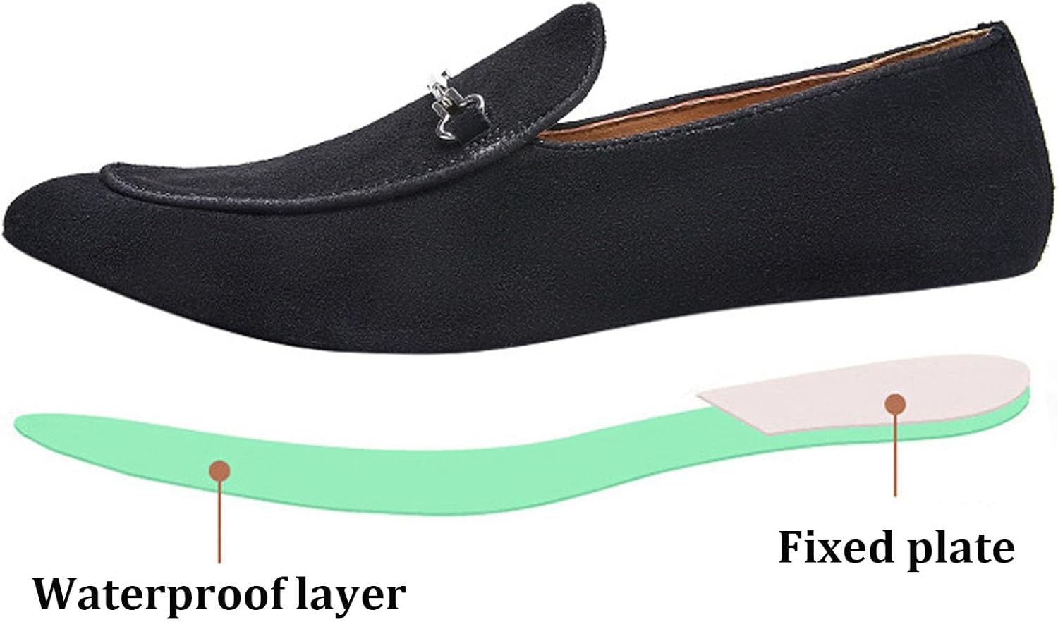 Men's Velvet Chunky Heel Penny Loafers with Metallic Embellishments Stylish Casual Smoking Shoes Round Toe Slip On Moccasin Dress Shoes for Business Formal Work - Image 5