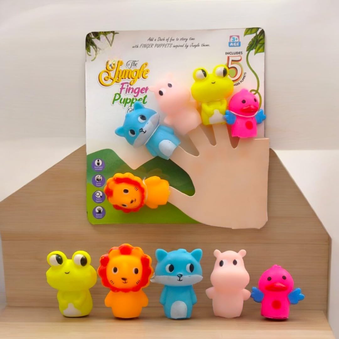 Toys Treasure We Deliver Smiles Finger Puppets Toys for Kids - Pack of 5 Rubber Animal Puppets Toys Colorful Storytelling Puppet Toy for Toddlers, Washable Finger Puppets for Toddlers (Multicolor)