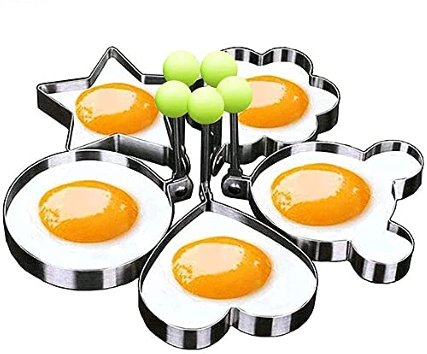 Seeway 5pcs Set Fried Egg Rings Mold Non Stick for Griddle Pan, Egg Shaper Pancake Maker With Handle, Stainless Steel Form for Frying Cooking