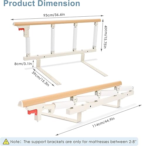Miniatura 6 de Rieles de cama para adultos mayores, riel de asistencia lateral de cama plegable, barandilla de seguridad para cama para personas mayores para