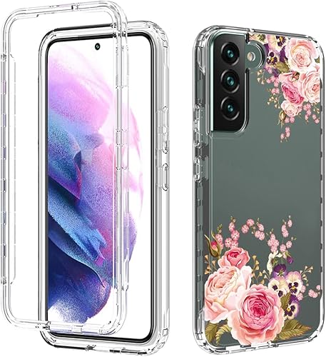 Miniatura 6 de Gufuwo Funda para Galaxy S22, SM-S901U con protector de pantalla de vidrio templado, protección de diseño floral de cuerpo completo, carcasa dura +