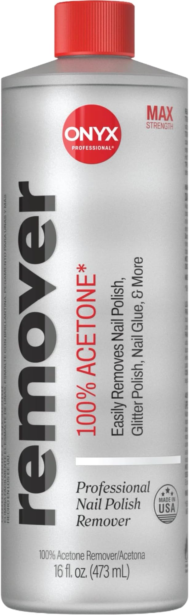 Onyx Professional 100% Pure Acetone Nail Polish Remover Kit with 7 inch Nail File, 16 fl oz - Made in USA, Maximum-Strength Gel Polish Remover, Artificial & Glitter Nail Polish