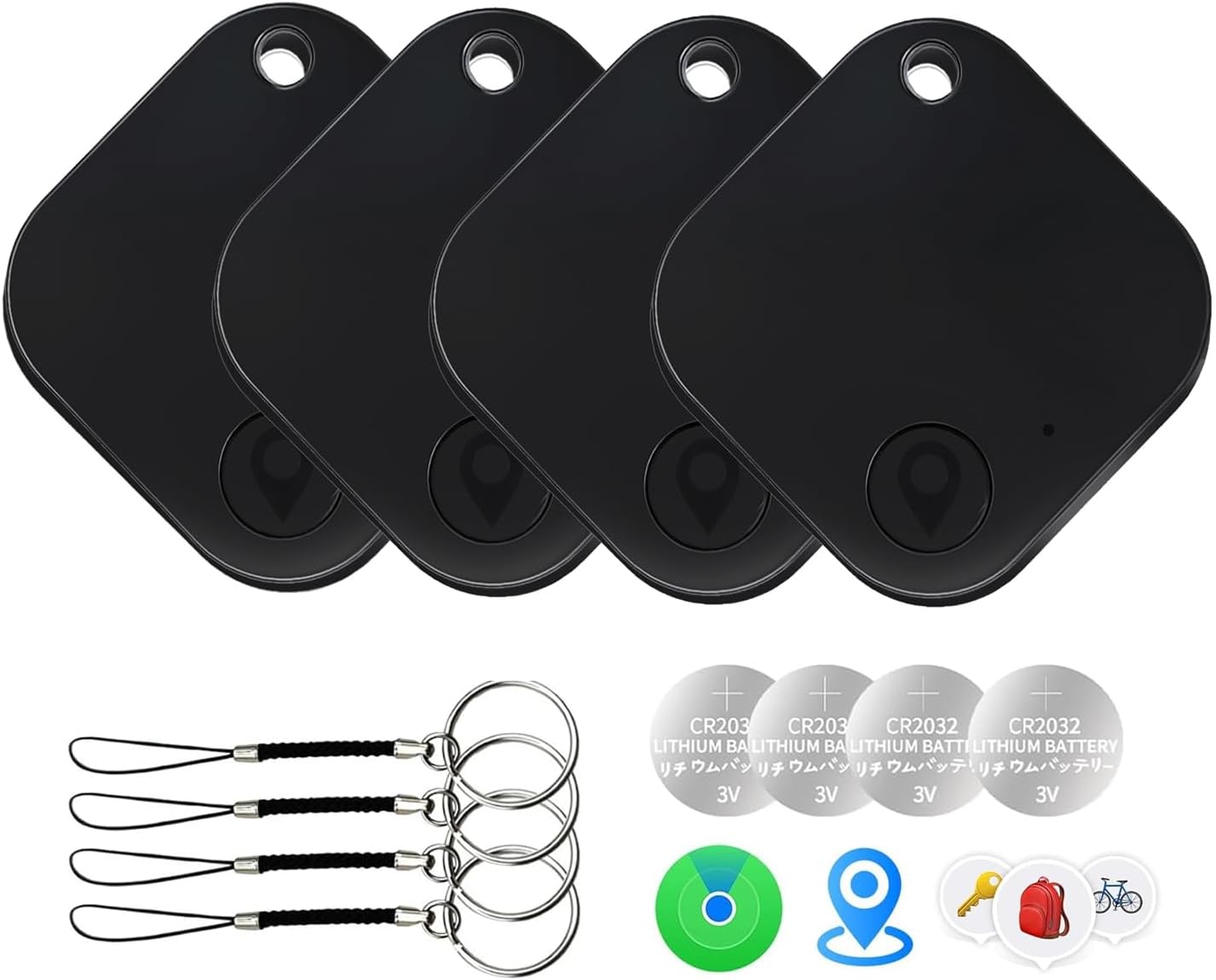 Air Tags-4 Pack Bluetooth Tracker Tag with Extra Battery, Work with Apple Find My (iOS Only, Not for Android), Item Finder for Keys, Backpack, Suitcase, Wallet, Luggage, Black