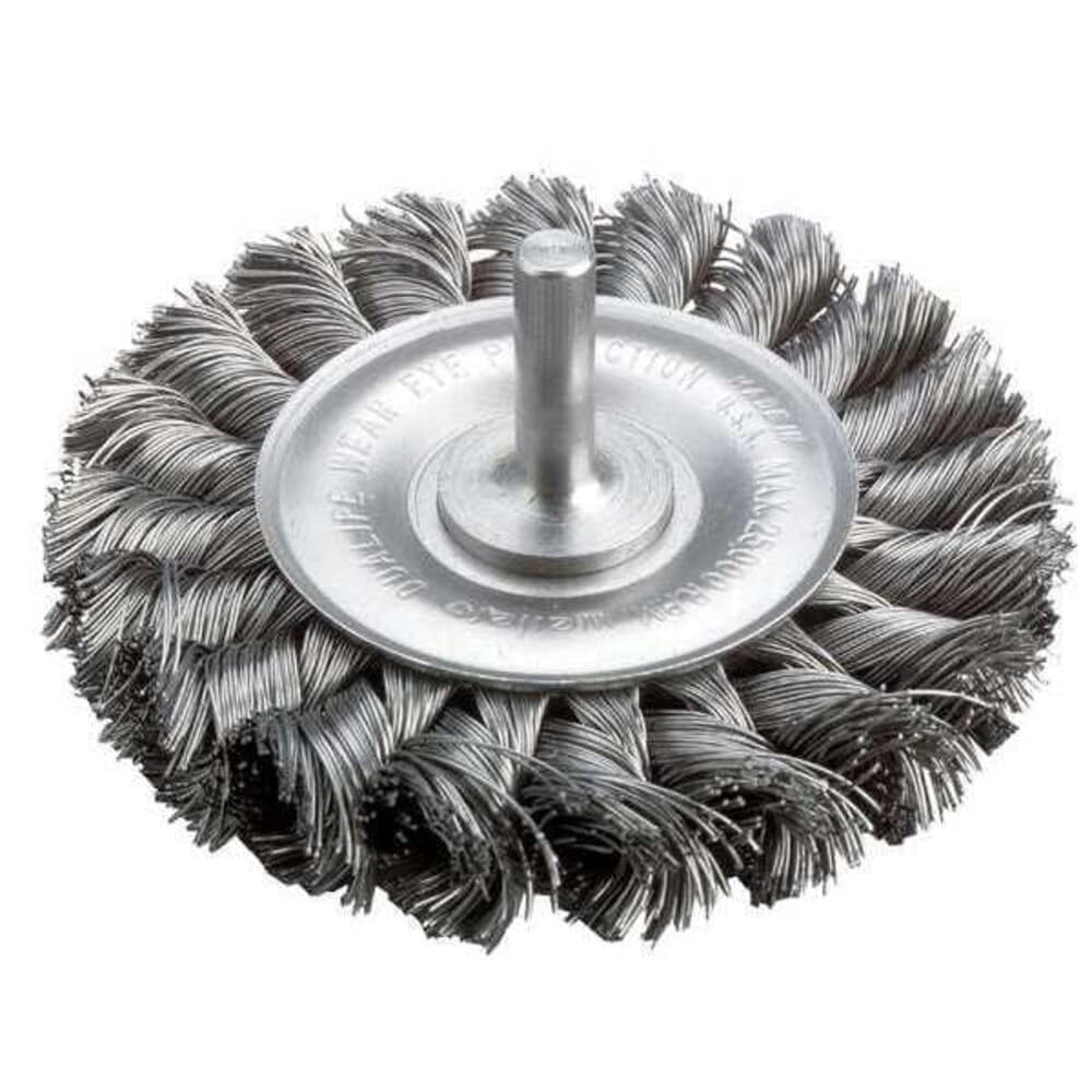 Weiler 17681 3-1/4" Stem-Mounted Knot Wire Wheel, .014" Steel Fill, 1/4" Stem, Made in the USA