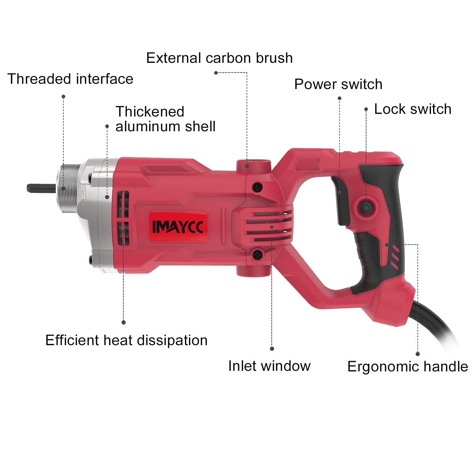 IMAYCC Vibrador de Hormigón, Actualizado 1500W Vibrador, Vibrador de Botella Vibrante Interno de 4200rpm, con Varilla Vibratoria 2M, para Construcción de Carreteras, Túneles, Puentes, Casas, etc.