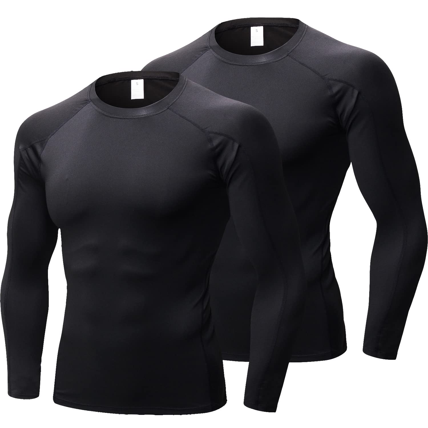 2 Pack Mens Compression Tops Base Layer Long Sleeve for Men T-Shirt Quick Dry Sport Tops for Workout Athletic Training Cycling Gym