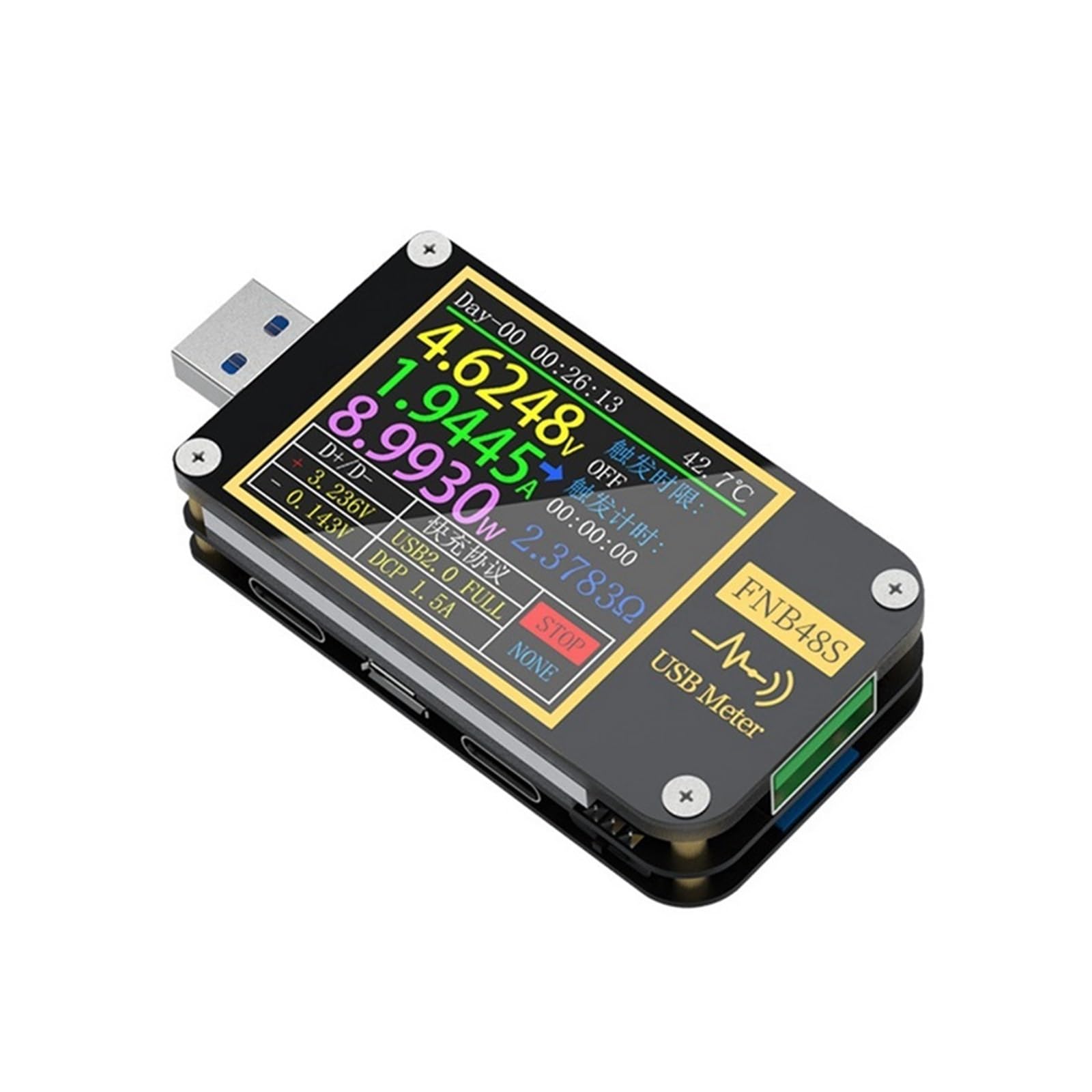 Tester USB FNB48S Tester napięcia pojemnościowego USB Miernik prądu Monitor Narzędzia do testowania analizatora wykrywania mocy(No Bluetooth)