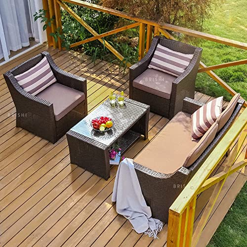 Image of Amazon Brand - Solimo Solara Outdoor 4 Seater Sofa Set | Balcony Sofa | Patio Furniture Sets | Conversation Sets | Wicker | Garden | Balcony | (Dark Brown)