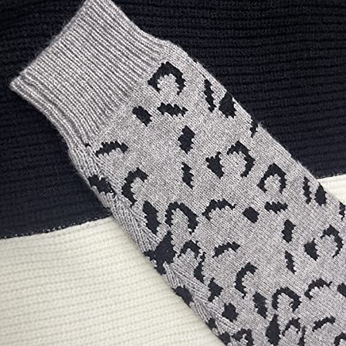 Image of ANCAPELION Women's V Neck Sweater Pullover Leopard Long Sleeve Basic Color Block Jumper Casual Knitted Tops
