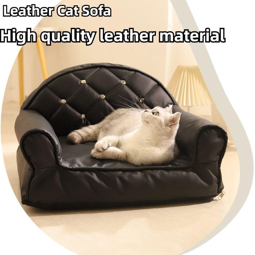 Haustier-Sofabett, Wasserdichter Katzen-Liegestuhl, Vintage Katzen Und Hundesofa Aus Kunstleder, Abnehmbarem Und Waschbarem Bezug, Für Katzen Und Kleine Hunde,Schwarz,A
