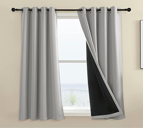 Miniatura 92 de Rutterllow - Cortinas 100% opacas, paneles de cortina con ojales, aislamiento térmico y bloqueo de luz para habitación y sala de estar, (2 paneles