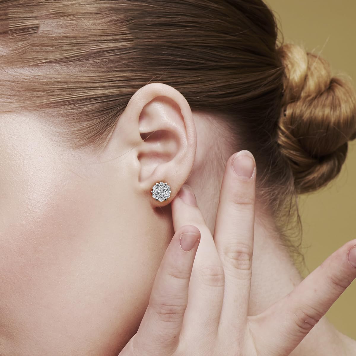 Round Bling Cluster Moissanite Stud Earrings for Women Men, Hypoallergenic S925 Sterling Silver Earrings, D Color VVS Synthetic Moissanite, Diameter 9.9MM, 2.4CT, White/Gold - Image 3