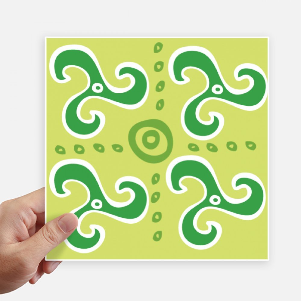 Autocollant carré spirale verte art Mexique de 20 cm pour déco mur et valise 4pcs