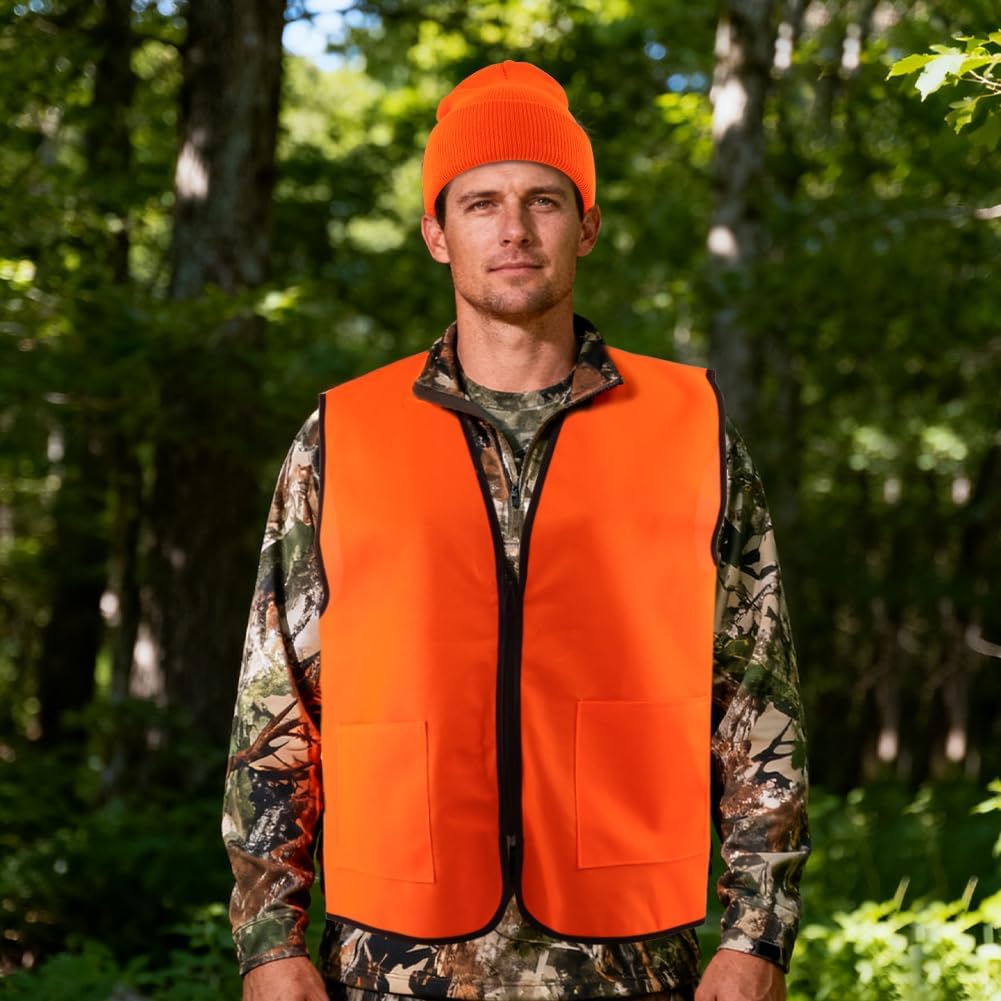 Orange Hunting Vest and Beanie with Pockets Blaze Orange Hunting Vest High Visibility Safety Vests for Fishing - Image 2