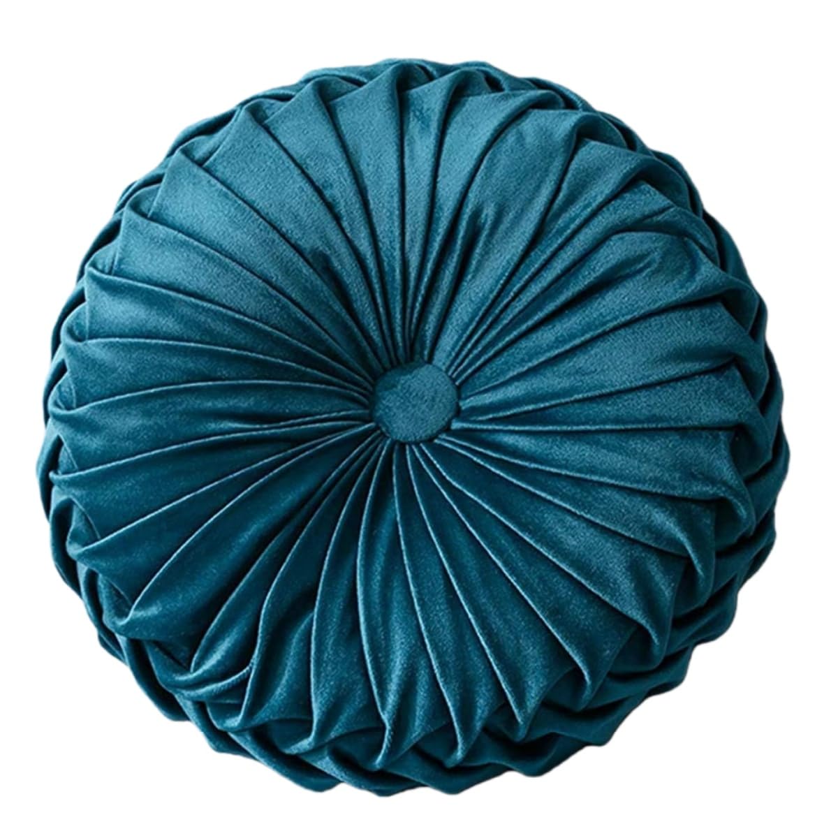 Bprtcra Round Velvet Cushions, Round Pleated Cushion, Round Pleated Cushion, Handmade Velvet Cushion for Home, Sofa, Chair, Bed, Car, 35CM (Blue)