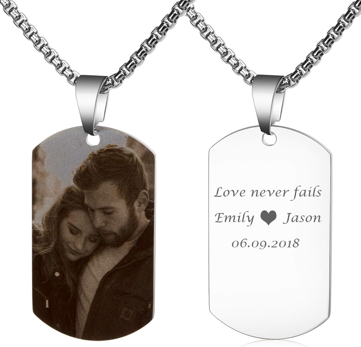 Personalized Photo Necklace Custom Picture Military Dog Tag Customize Text Engrave Name Necklace