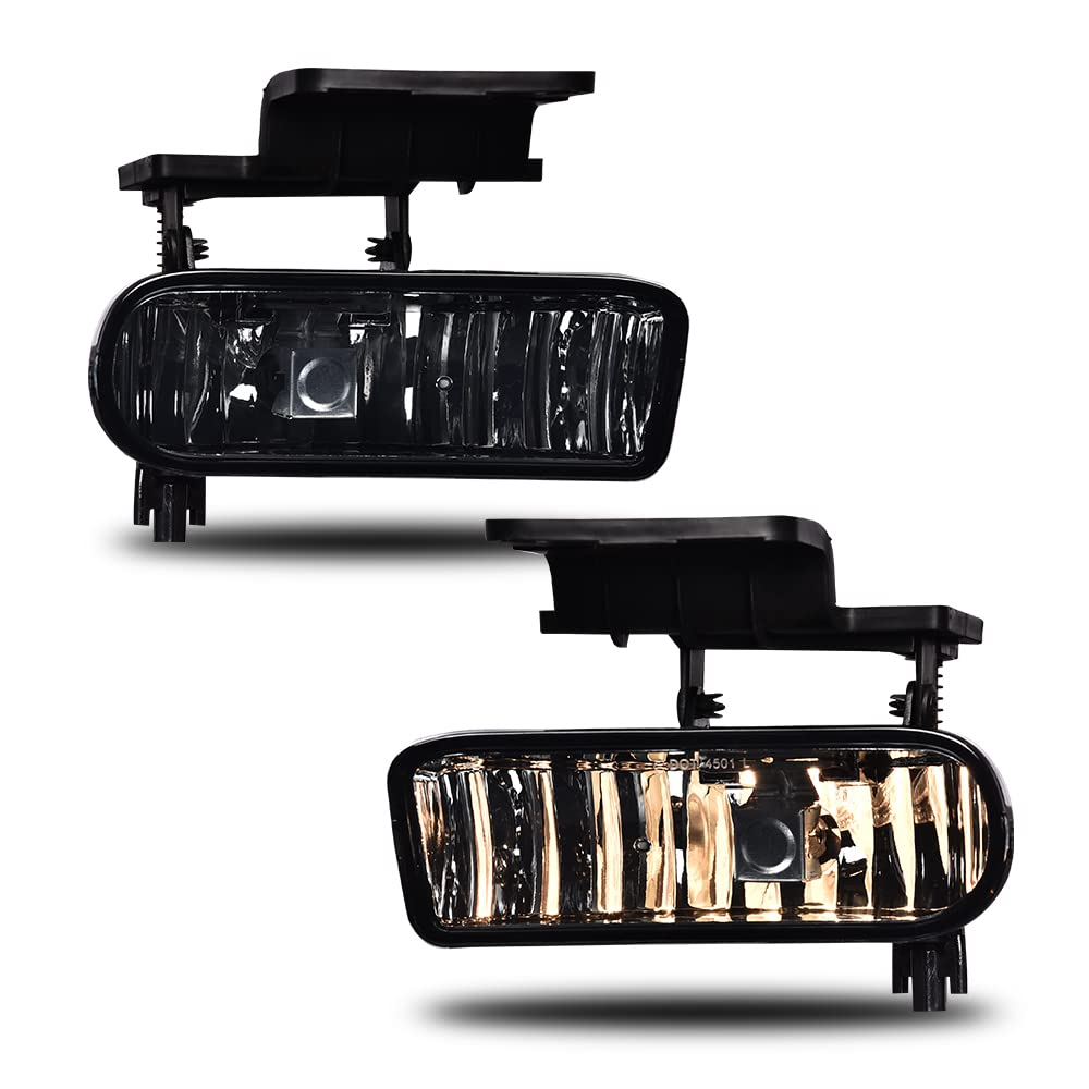 G-PLUS 99-02 Compatible with Chevy Silverado 1500 2500/00-06 Tahoe Suburban / 01-02 Silverado 3500 Fog Light Lamps Compatible with Bulbs Smoke Color 1 Pair (Smoky)
