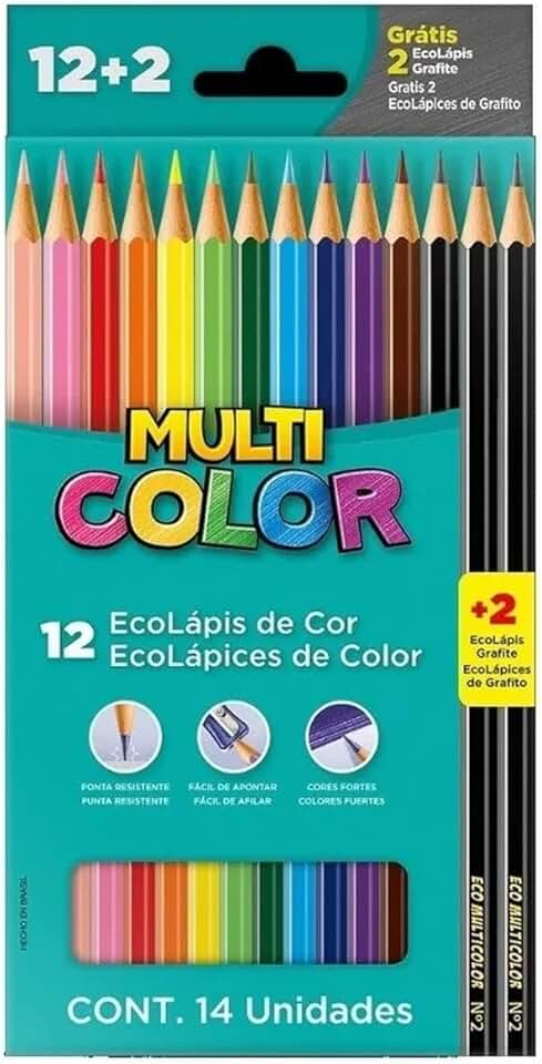 Ecolápis de cor, Multicolor Super, 11.1200N+2G, 12 cores + 2 lapis, 14 unidades, Multicor