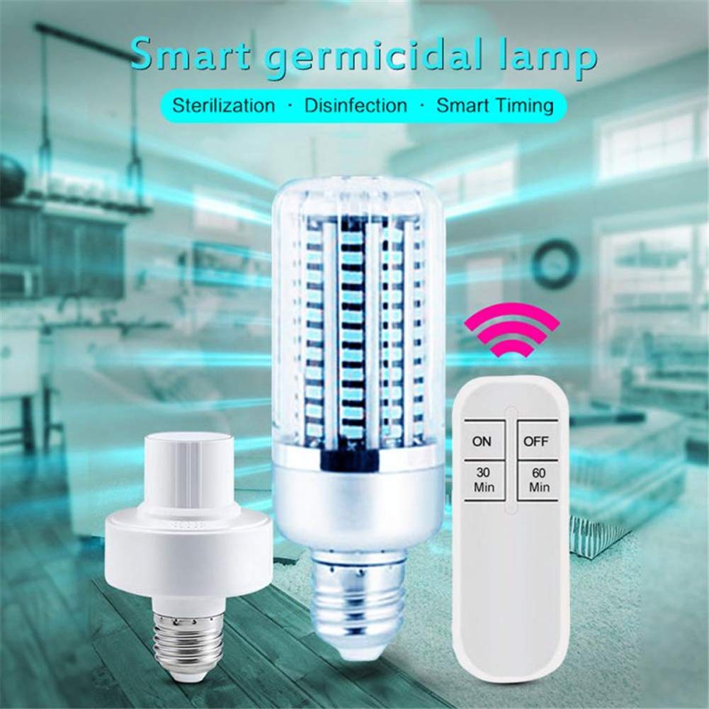 40W UV Esterilizador Lámpara, filtro de 130 granos de la lámpara LED E27 Bombillas maíz portátil lámparas ultravioleta UVC accesorio ligero de aire para el hogar Animales,Lamp + Remote Control