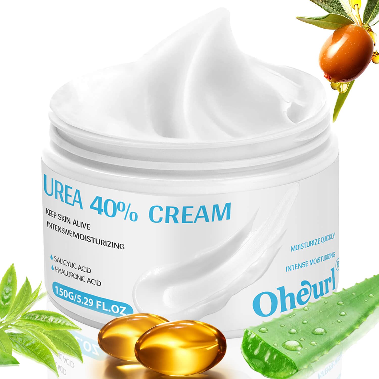 Urea Cream 40 Percent Plus Hyaluronic Acid for Dry Cracked Feet Maximum Strength Advanced Intensive Callus for Rough Skin - Cracked Heel 5.29 fl.oz