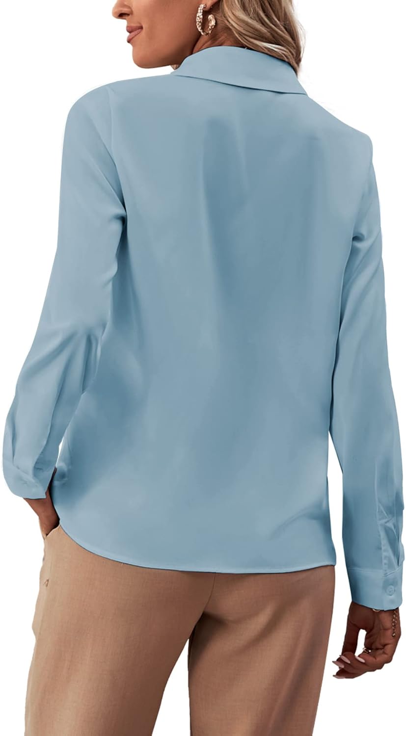 LYANER Women's Collar Neck Button Down Ruffle Front Long Sleeve Blouse Shirt Top - Image 2