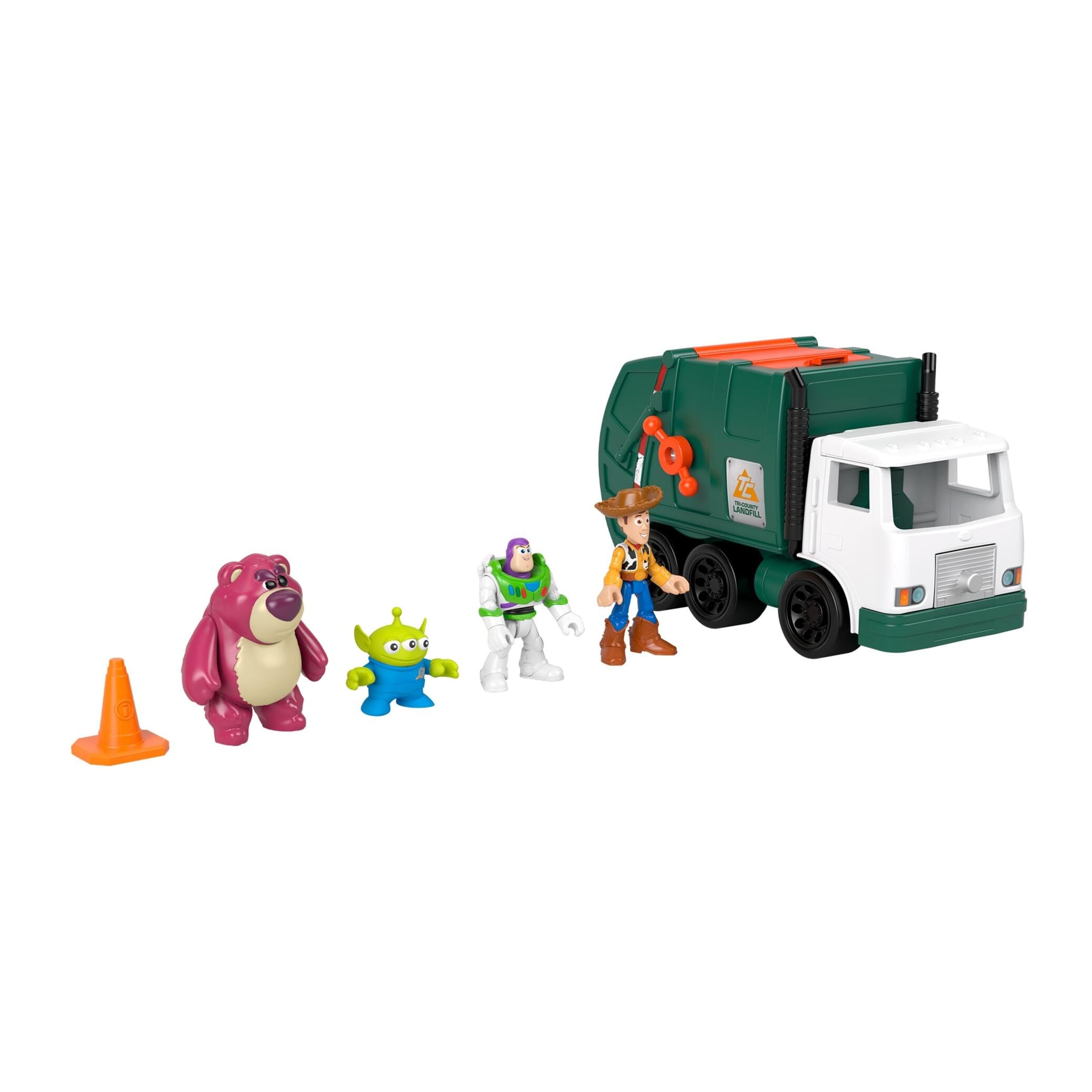 Fisher-Price ​Imaginext Disney and Pixar Toy Story Garbage Truck with 3-inch Buzz Lightyear, Woody & Lotso Action Figures, Alien Friend & Toy Vehicle, JLC41