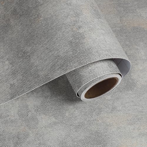 VaryPaper Cement Grey Faux Grasscloth Self Adhesive Wallpaper 40cmx200cm Chevron Textured Fabric Contact Paper for Funriture Sticky Back Plastic Grey Wallpaper for Bathroom Hallway Cabinet Shelf Liner