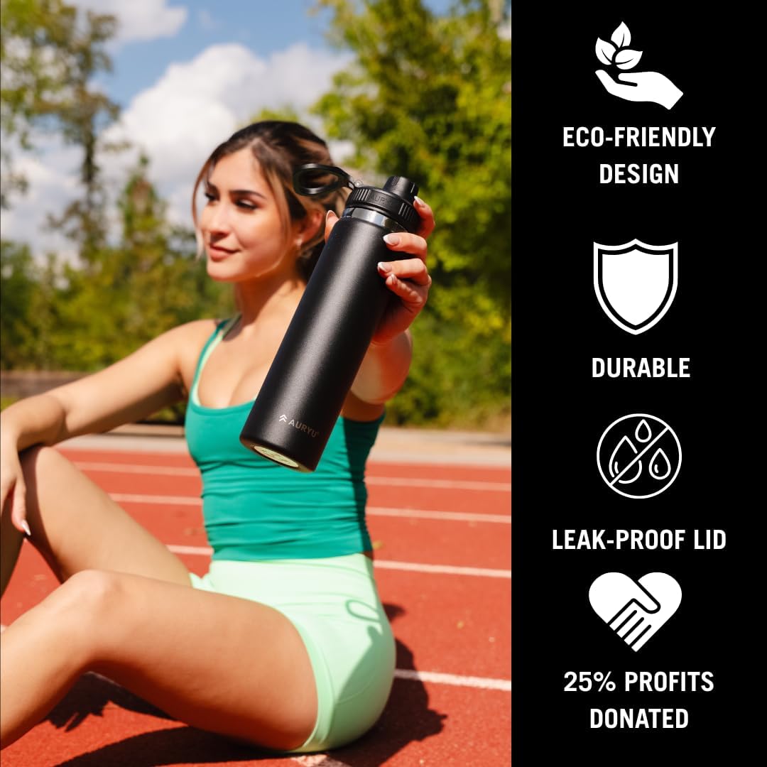 Black 24oz Triple-Walled Stainless Steel Water Bottle Leak Proof, BPA-Free Thermos with Bonus Spout Lid Wide Mouth Flask for Travel, Hiking, Gym, Hot & Cold Use - Image 4