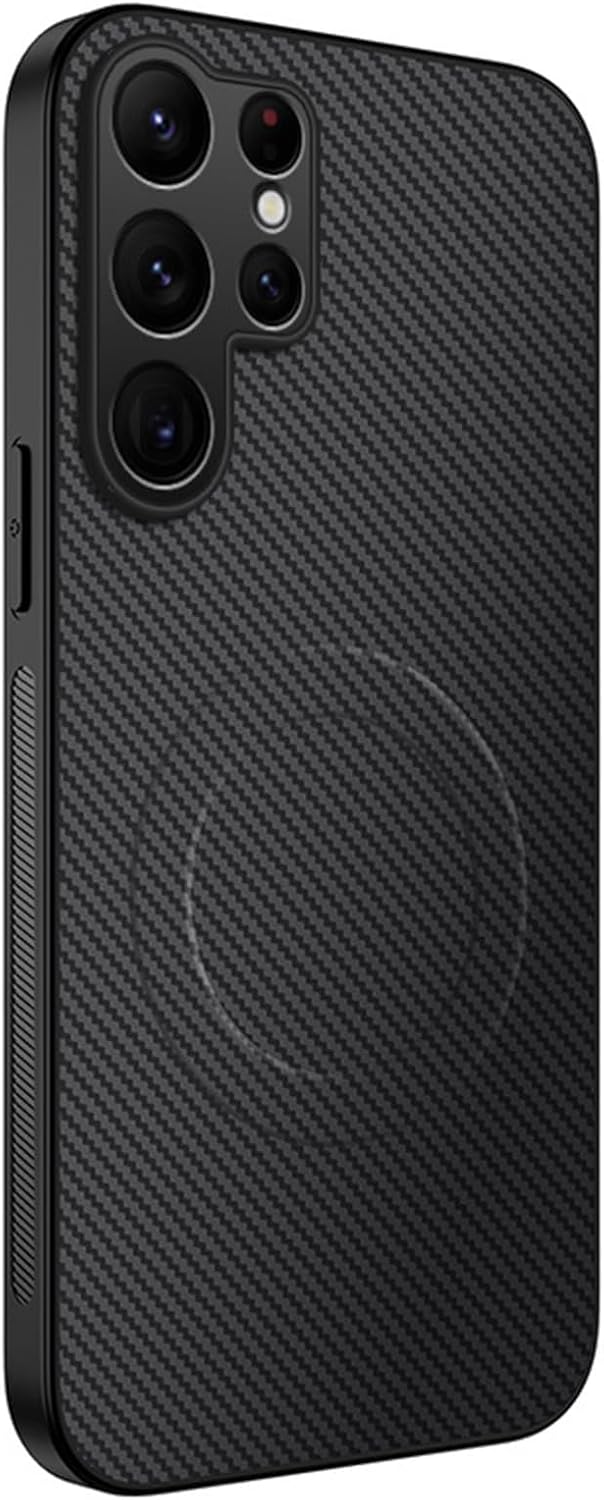Carbon Fiber Pattern Magnetic Case for Samsung Galaxy S26/S26 Plus/S26 Ultra, Slim Leather Design & All-Inclusive Lens Protection Cover(Black,S26 Plus)