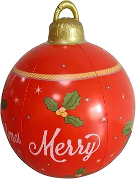 Giant Christmas Bauble 60 cm Giant Christmas Baubles Outdoor Large Christmas Baubles Ornaments Christmas Inflatable Ball Decoration for Yard Garden Patio Outdoor Christmas Decorations C