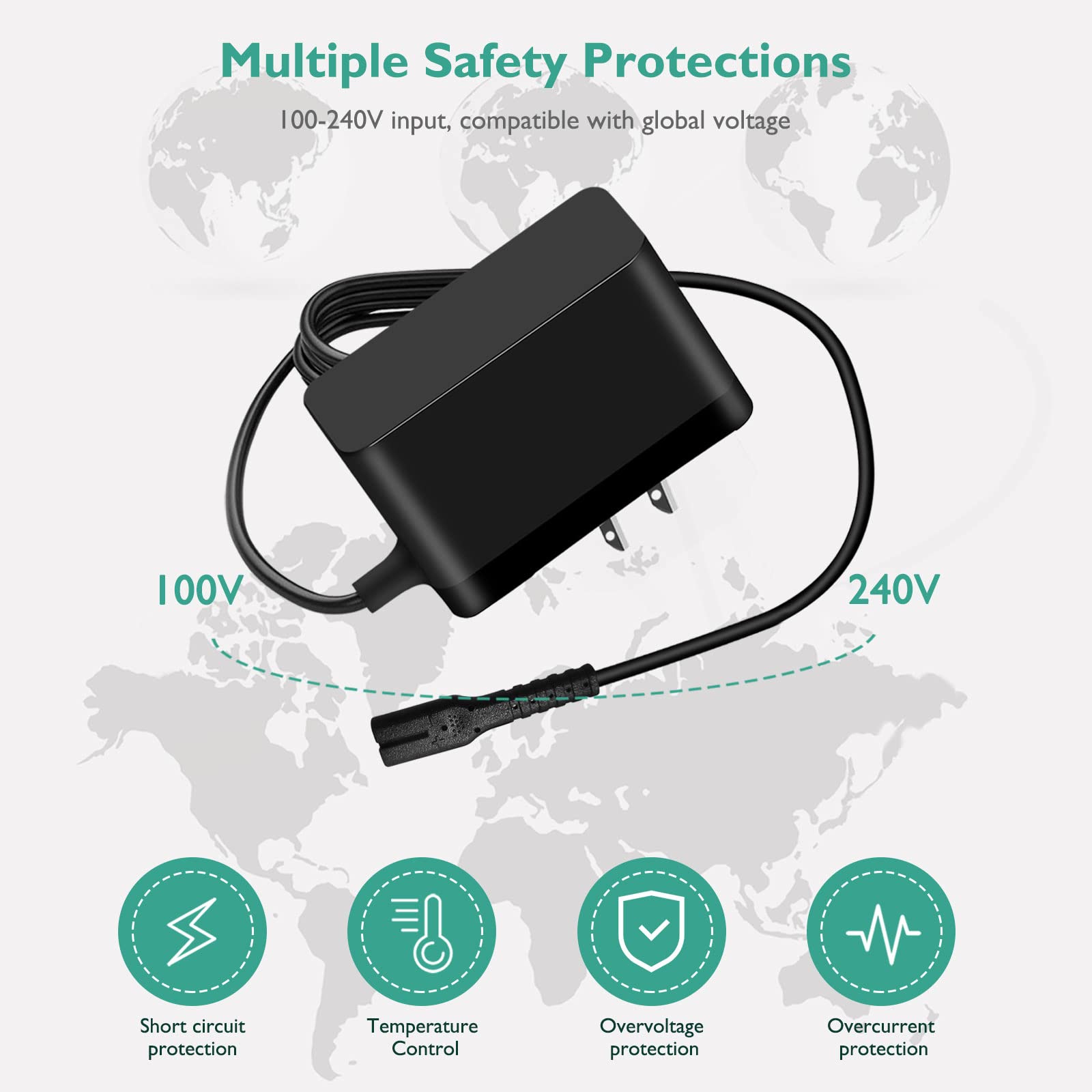 for Voweek Electric Spin Scrubber Charger - 9V Adapter Compatible with LABIGO Cordless Spin Scrubber LA1 Pro Model KS-2619, for Voweek VWS211 Replacement 2 Prong Power Supply Cord Cable