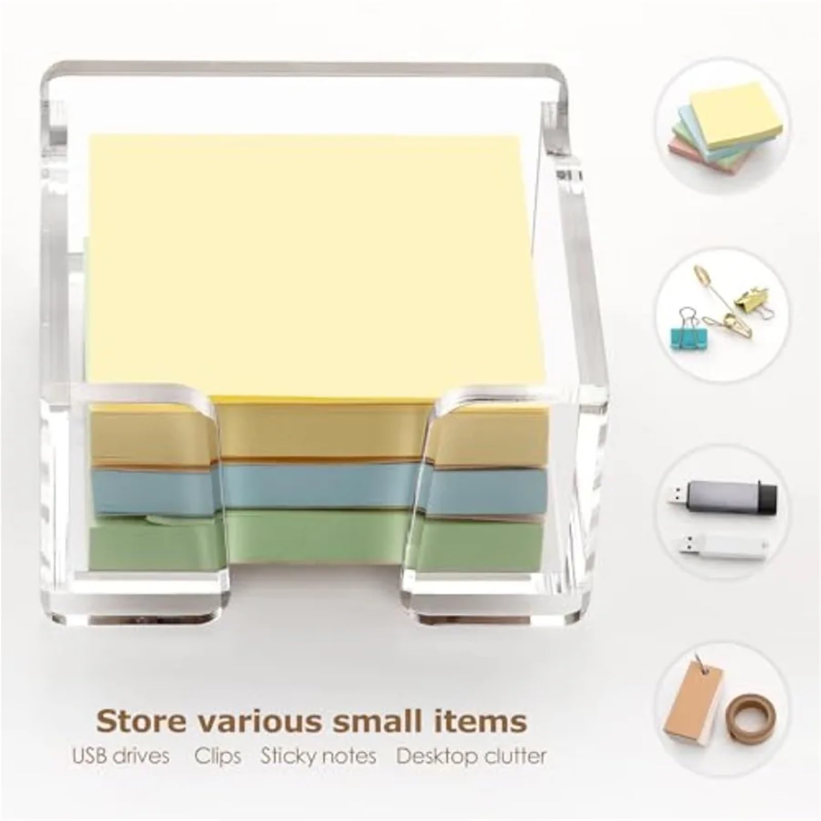 Organiseur de bureau pour notes adhésives en acrylique pour bloc-notes Post-it Organiseur de bureau pour économiser de l'espace