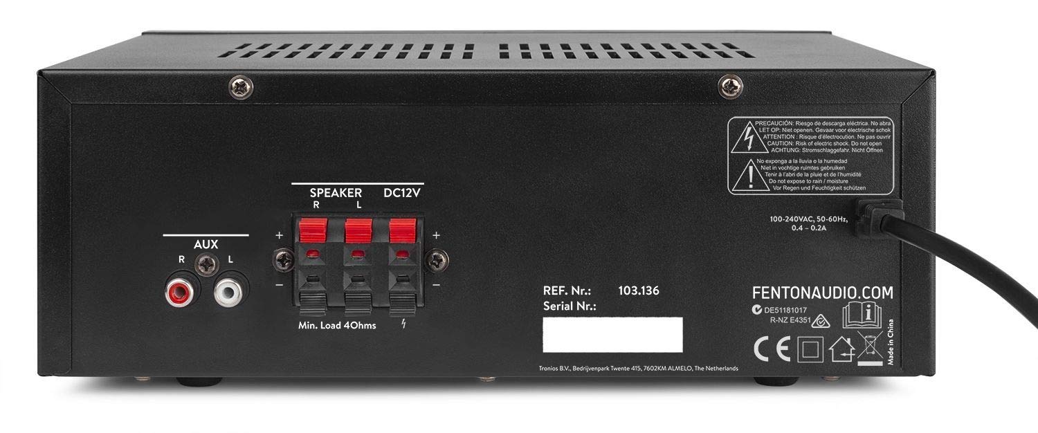 Fenton AV440 Amplificador HiFi y Karaoke Digital con Bluetooth, 400 W, Reproductor MP3 (USB/SD), 2 entradas de micrófono, Ideal para Cine en casa, Fiestas y Eventos, Incluye Mando a Distancia