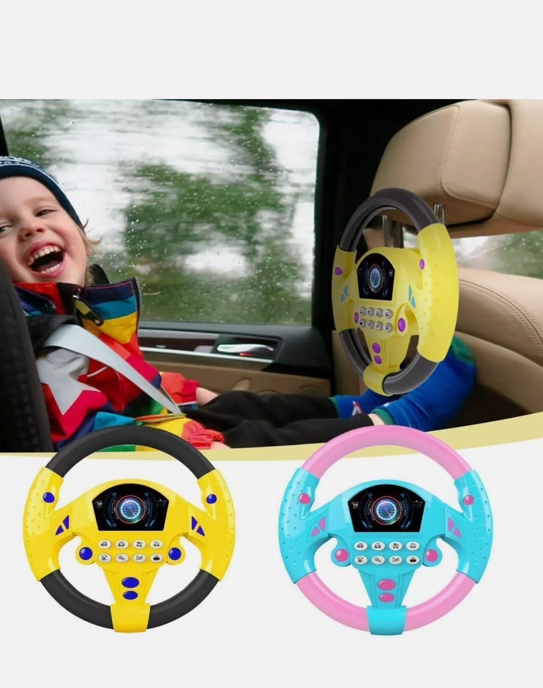 Wolfden Ent Steering Wheel Toy Simulate Driving Car Copilot Steering Wheel Electric Baby Toys with Sound Driving Vocal Toy Kids Musical Educational Stroller Color (Yellow)