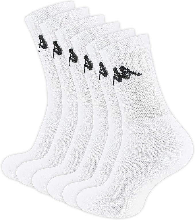 Wonky LineKappa Sport Socks, 3-6 pairs multipack, cushioned white black socks for men and women, breathable, gym, running sock UK size 6-8 and 9-11
