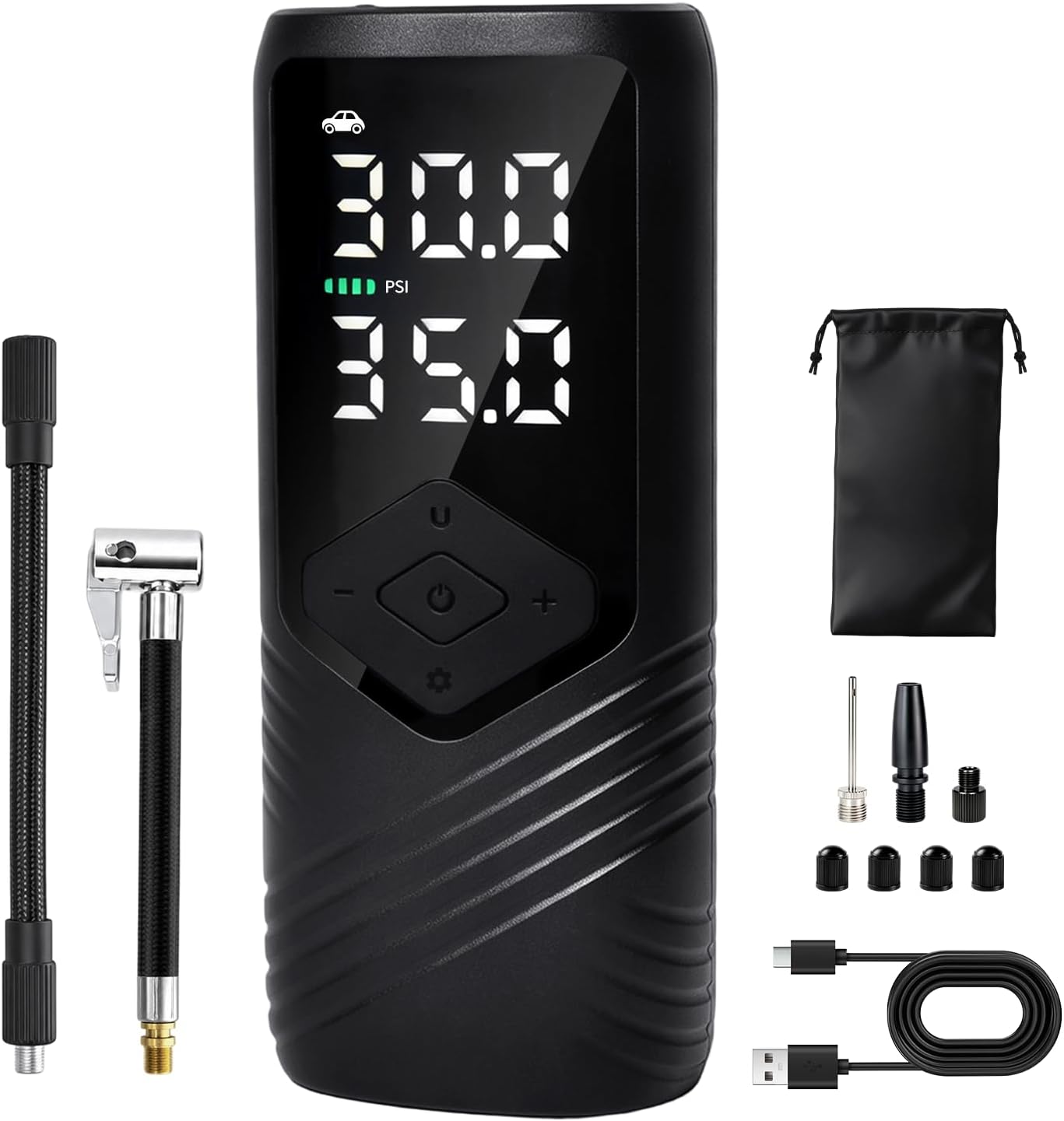 Tire Inflator Portable Air Compressor for Car Tires, Cordless Air Pump | 70-Sec Quick Top-Offs: 30-35 PSI, Digital Gauge, Auto Shut-Off, USB-C Rechargeable, LED Light; Bikes, Motorcycles & Balls