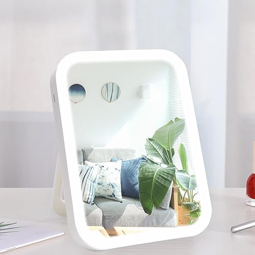 Miniatura 8 de Nerien Espejo de maquillaje con luces, espejo de tocador iluminado, pantalla táctil regulable, espejo de viaje portátil con soporte en forma de U,