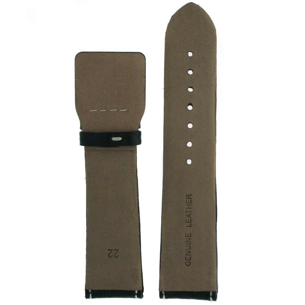 Tech Swiss Watch Band Black with White Stitching Italian Leather 20 millimeters