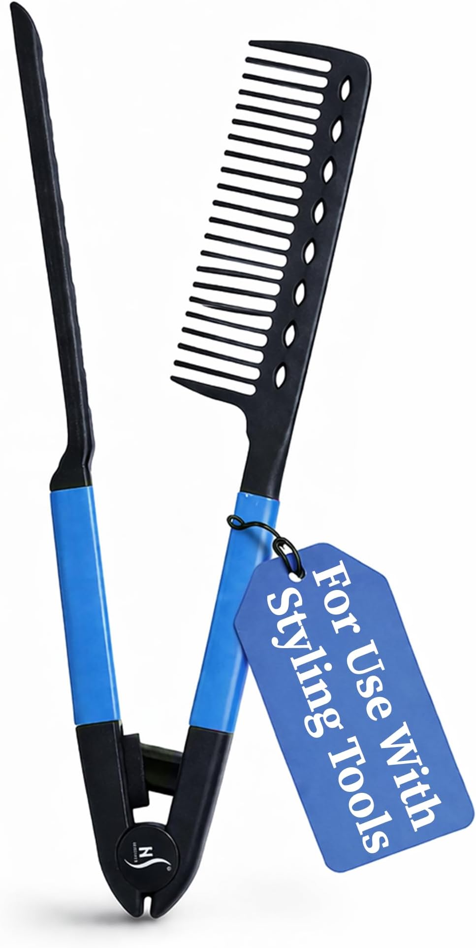 Herstyler Hair Straightening Comb - Flat Iron Comb for Easy Styling, Trimming - Reduces Heat Damage - Keeps Fingers Away from Hot Plates - Sturdy Build - Ergonomic Grip - Easy to Use - Blue