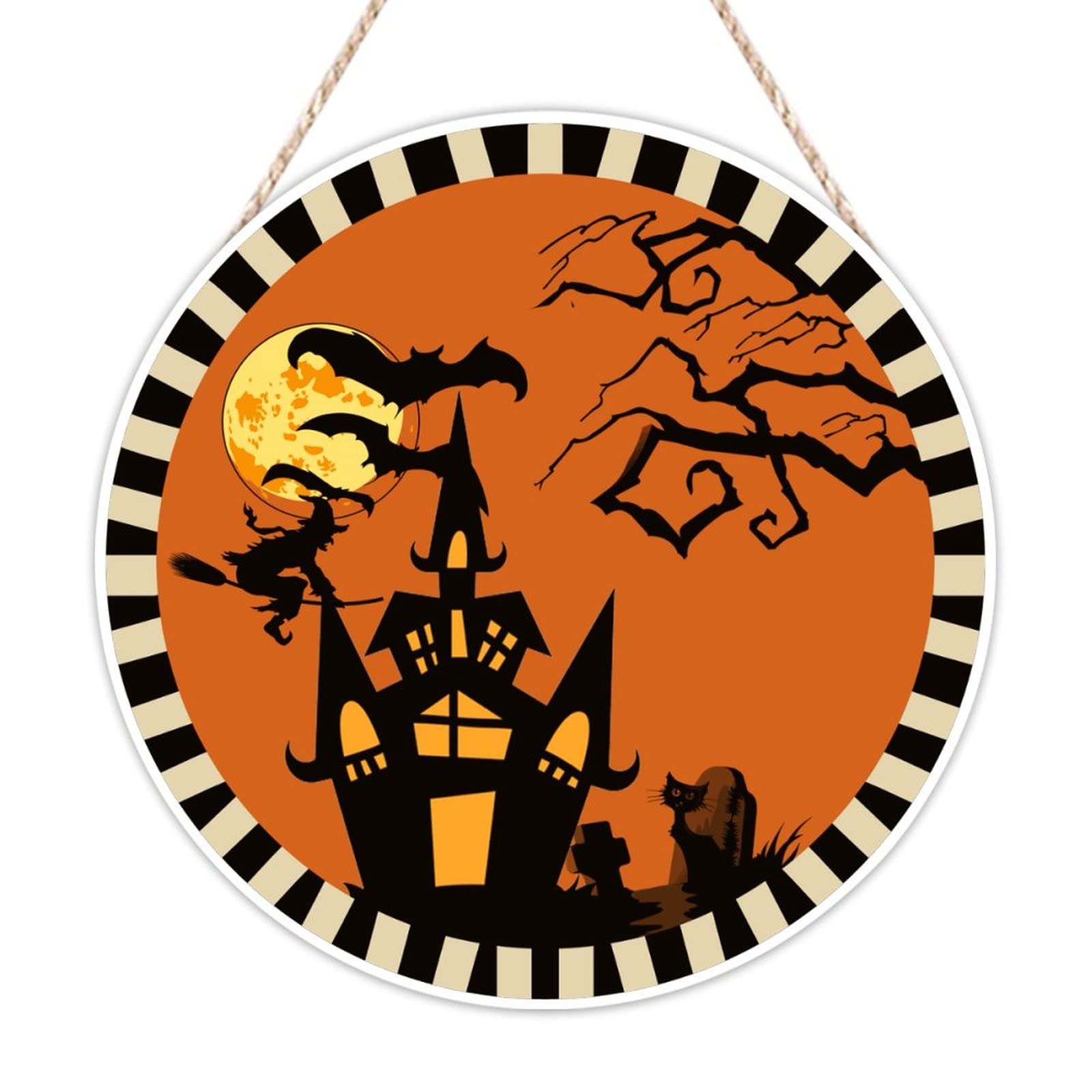 Panneau de bienvenue Halloween en bois de style château et chauve-souris rétro 40cm