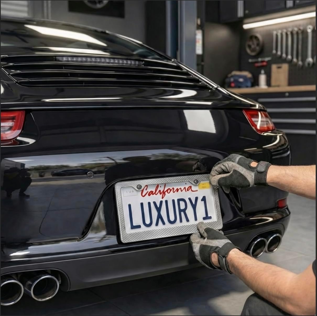 Car 100% 3k Twill Weave Silver Carbon Fiber License Plate Frame Cover, Glossy UV Protection, Front/Rear Fit for USA/Canada/Mexico Standard Size 6.25"" x 12.25""
