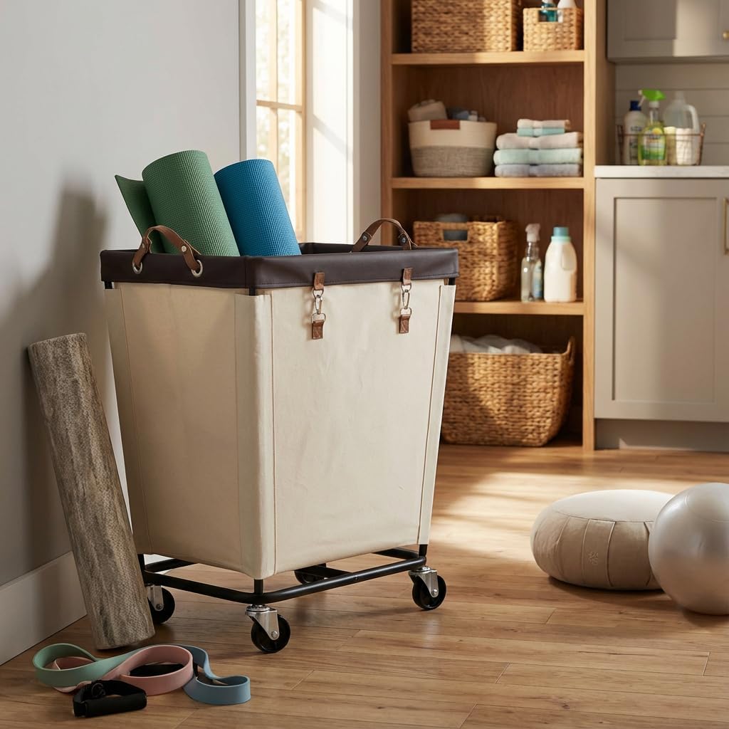 StoraWorks Laundry Basket with Wheels, Lar Rolling Hpers for