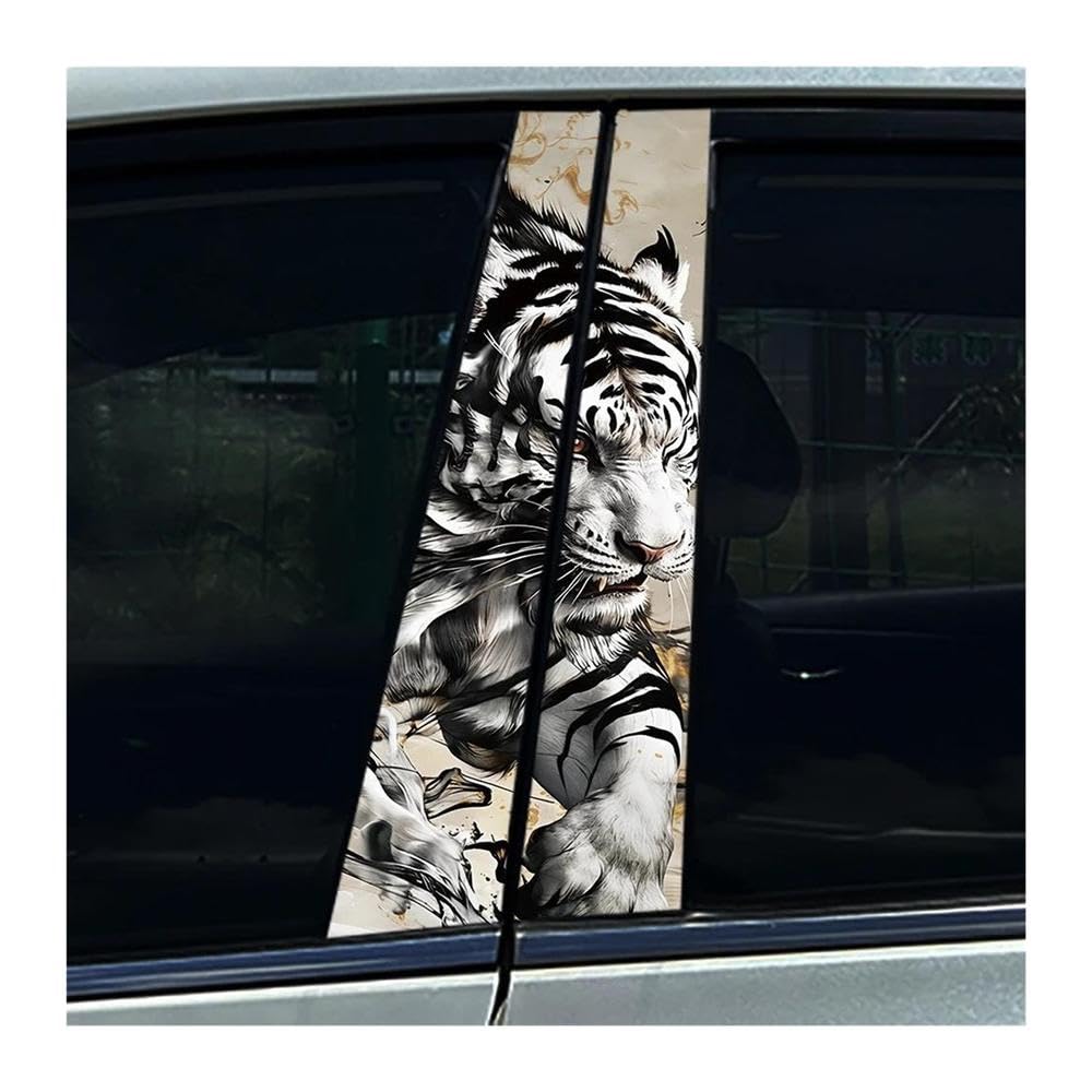 Body Parts 2pcs Car Center Pillar Sticker Graffiti Ferocious Gold Tiger Auto B Pillar Protective Film Decoration(I)