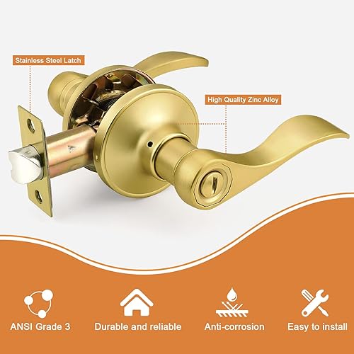 Miniatura 34 de Probrico - Paquete de 10 manillas de privacidad para puerta de dormitorio y baño, estilo ondulado, con palancas de níquel satinado.